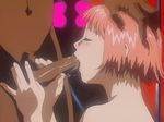  90s animated animated_gif blush breasts dark_skin deepthroat eyes_closed fellatio hand_on_head huge_penis interracial mezzo_forte nude oral penis pink_hair saliva short_hair suzuki_mikura umetsu_yasuomi uncensored 