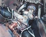  1girl bdsm bondage bound breasts chain cum cum_in_pussy hetero kantai_collection large_breasts looking_at_viewer monster nipples pale_skin penis restrained sex shinkaisei-kan solo_focus spread_legs taishi_(picchiridou) vaginal wo-class_aircraft_carrier yellow_eyes 