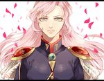  aiguillette bad_id bad_pixiv_id blue_eyes epaulettes gashima411 long_hair petals pink_hair shoujo_kakumei_utena solo tenjou_utena 