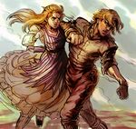  1girl blonde_hair dio_brando dress erina_pendleton gyo_(gin-kyo) jojo_no_kimyou_na_bouken long_hair phantom_blood punching role_reversal 