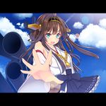  absurdres aqua_eyes brown_hair close-up detached_sleeves hairband highres japanese_clothes kantai_collection kiyomin kongou_(kantai_collection) letterboxed open_mouth solo 