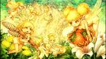  ass barefoot basket blonde_hair butt dragon&#039;s_crown dragon's_crown dress eyes_closed fairy fairy_wings female flower flying food fruit hair laugh laughing long_hair multiple_girls nature official_art open_mouth orange_eyes pointy_ears ponytail shigatake short_hair sitting sleeping smile strawberry tree twintails wings 