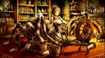  1girl basket book brown_hair carpet chest dragon&#039;s_crown dragon's_crown dress eyes_closed fireplace insect_girl monster_girl official_art reel solo spider_girl weaving 