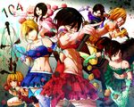  6+girls abs annie_leonhardt armin_arlert christa_renz flower horse idol magical_girl microphone midriff mikasa_ackerman mina_carolina multiple_girls navel odd_one_out otoko_no_ko parody pig rose sasha_braus shingeki_no_kyojin syokuuuuuuuuumura usamin ymir_(shingeki_no_kyojin) 