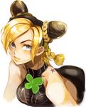  bare_shoulders birthmark black_hair blonde_hair blue_eyes double_bun inzup joestar_birthmark jojo_no_kimyou_na_bouken kuujou_jolyne lipstick makeup multicolored_hair solo star stone_ocean two-tone_hair yellow_lipstick 