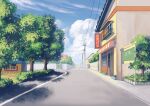  blue_sky clannad cloud commentary_request cumulonimbus_cloud day no_humans outdoors partial_commentary perspective road scenery sky town translated tree xiaobanbei_milk 