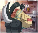 anthro apron big_breasts big_butt breasts butt canid canine canis clothing curvy_figure female handwear hi_res huge_breasts huge_butt hyper hyper_breasts kuromi_(thebunnypie) mammal mature_female mother_(lore) musical_note oven_mitts parent_(lore) solo thebunnypie voluptuous wolf