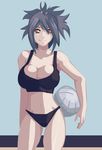  breasts cleavage fujibayashi_shiina grey_hair large_breasts morganagod ponytail red_eyes smile solo swimsuit tales_of_(series) tales_of_symphonia tankini volleyball 