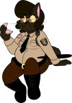 2017 alpha_channel alternate_costume alternate_universe anthro belly biped black_boots black_clothing black_eyebrows black_eyelashes black_footwear black_nose black_whiskers boots bottomwear breasts brown_body brown_bottomwear brown_clothing brown_ears brown_fur brown_hair brown_pants brown_tail brown_tuft cadence_bonaventura cat_tail cheek_tuft chokovit_(artist) clothed clothed_anthro clothed_female clothing colored dessert digital_drawing_(artwork) digital_media_(artwork) domestic_cat doughnut eating electronics eyebrow_through_hair eyebrows eyewear facial_tuft felid feline felis female female_anthro fingers fluffy fluffy_tail food footwear front_view full-length_portrait fur fur_tuft glasses green_eyes hair half-moon_glasses hi_res holding_doughnut looking_at_food looking_at_object mammal no_pupils overweight overweight_anthro overweight_female pants pink_eyewear pink_glasses pink_inner_ear pink_sprinkled_doughnut police police_baton police_officer police_officer_eating_donut police_uniform portrait prick_ears radio sheriff simple_background sitting solo tail tan_clothing tan_shirt tan_topwear topwear translucent translucent_hair transparent_background tuft uniform yellow_sclera york_chocolate