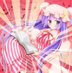  bad_id bad_pixiv_id blush book bow crescent hair_bow hat long_hair long_sleeves musical_note patchouli_knowledge purple_eyes purple_hair ribbon smile solo staff_(music) toronto_(yamu) touhou 