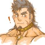  ! 1boy 392mondo bara black_hair choker closed_mouth commentary_request facial_hair forked_eyebrows goatee gullinbursti_(housamo) long_hair long_sideburns looking_to_the_side male_focus mohawk mullet muscular muscular_male portrait scar scar_on_face sideburns sideburns_stubble simple_background sketch solo thick_eyebrows tokyo_afterschool_summoners tusks white_background 