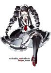  black_hair black_legwear bonnet celestia_ludenberck character_name copyright_name covering_mouth danganronpa danganronpa_1 dress_shirt drill_hair full_body gothic_lolita hands_clasped headdress high_heels jacket lolita_fashion long_hair looking_at_viewer necktie own_hands_together red_eyes red_footwear shirt shoes simple_background sitting skirt solo starshadowmagician thighhighs twin_drills twintails white_background 