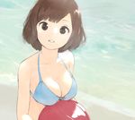  1girl ball beach bra breasts brown_eyes brown_hair cleavage enerick rikkukku short_hair underwear 