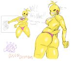 absurd_res bib clothing dialogue discodemon duo female five_nights_at_freddy&#039;s five_nights_at_freddy&#039;s_2 hi_res male male/female nipples panties pink_clothing pink_nipples pink_panties pink_underwear scottgames toy_chica_(fnaf) underwear
