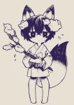  1boy aged_down animal_ears barefoot branch chibi e.g.o_(project_moon) flower fox_ears fox_tail hair_flower hair_ornament holding holding_branch japanese_clothes kimono limbus_company male_focus project_moon solo standing tail touma_rui yi_sang_(project_moon) 