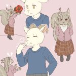 &lt;/3 &lt;3 anthro bovid caprine clothed clothing duo eating ekaki510 female gift_wrapped goat grey_squirrel holidays horn kemono larger_male male mammal offering_candy rodent sciurid size_difference smaller_female tree_squirrel valentine&#039;s_day