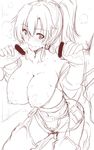  bellows_(suisei_no_gargantia) blush breasts censored goban handjob huge_breasts nipples open_clothes open_shirt penis ponytail shirt shorts sketch suisei_no_gargantia 