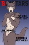 anthro beastars breasts brown_body brown_fur canid canine canis cover digital_media_(artwork) female fur genitals hi_res juno_(beastars) magazine_cover mammal nude pussy shy simple_background solo tail text thefloofdragon wolf