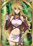  blonde_hair breasts brown_hair forest frame gloves hanzou long_hair medium_breasts milla_maxwell miniskirt multicolored_hair nature navel red_eyes ribbon skirt solo strapless tales_of_(series) tales_of_xillia tubetop two-tone_hair very_long_hair 