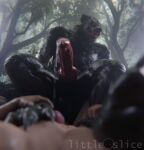 3d_(artwork) animal_genitalia animal_penis anthro anthro_dominating_human big_dom_small_sub big_penis black_body black_fur bodily_fluids canid canine canine_genitalia canine_penis claws crinos digital_media_(artwork) digitigrade dominant dominant_anthro dominant_male dripping duo faceless_character faceless_human faceless_male feet first_person_view foot_fetish foot_on_chest foot_on_face forest forest_background fur genital_fluids genitals grin hand_on_foot hi_res human human_on_anthro humanoid_genitalia humanoid_penis interspecies littleslice-sfm looking_at_viewer looking_down male male/male male_dominating_male mammal nature nature_background penis plant precum precum_drip rubbing sitting_on_another size_difference smile smirk solo_focus source_filmmaker submissive submissive_human submissive_male submissive_pov toe_claws tree were werecanid werecanine werewolf werewolf_the_apocalypse yellow_eyes