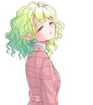  1girl alternate_costume coat commentary_request gradient_hair green_hair half-closed_eyes kazami_yuuka looking_to_the_side multicolored_hair open_mouth plaid plaid_coat red_coat red_eyes s-a-murai short_hair solo touhou variant_set wavy_hair white_background 
