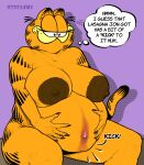 absurd_res anthro areola band1tnsfw belly big_areola big_belly big_breasts big_nipples breasts crossgender dark_nipples digital_drawing_(artwork) digital_media_(artwork) domestic_cat eyelashes felid feline felis female female_anthro female_focus fur garfield_(series) garfield_the_cat hi_res holding_belly long_eyelashes looking_at_belly mammal nipples orange_body orange_fur orange_skin overweight overweight_anthro overweight_female pink_nose pregnant pregnant_anthro pregnant_female simple_background smile solo sound_effects stretch_marks stripes thick_thighs thought_bubble vein veiny_breasts