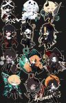  6+boys 6+girls anchor animal_ears aqua_eyes black_background black_coat black_hair black_pants black_vest broom brown_hair chest_harness coat demon_horns demon_wings don_quixote_(project_moon) e.g.o_(project_moon) fairy_wings fangs faust_(project_moon) fluorescent_lamp ghost gregor_(project_moon) harness hat heathcliff_(project_moon) highres holding holding_broom hong_lu_(project_moon) horns ishmael_(project_moon) jiangshi lemonail limbus_company long_hair meursault_(project_moon) military_hat multiple_boys multiple_girls mummy_costume necktie ofuda_on_head open_mouth orange_eyes orange_hair outis_(project_moon) pants plague_doctor_mask pointy_ears project_moon purple_eyes red_eyes red_necktie rodion_(project_moon) ryoshu_(project_moon) shirt short_hair simple_background sinclair_(project_moon) skull tail vampire very_long_hair vest white_shirt wings witch_hat wolf_ears wolf_tail yi_sang_(project_moon) 