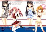  :d absurdres apron arms_up ball beachball bikini black_hair blue_eyes blush bow bowtie china_dress chinese_clothes closed_eyes double_bun dress dress_tug english hair_bobbles hair_ornament highres huge_filesize kantoku kurumi_(kantoku) leg_up long_hair midriff miyaguchi_kei multicolored multicolored_bikini multicolored_clothes multiple_girls nagisa_(kantoku) navel one_side_up open_mouth orange_hair original panties pantyshot pantyshot_(standing) pen pink_eyes pink_hair plaid plaid_bikini plaid_dress plaid_skirt polka_dot polka_dot_scrunchie purple_eyes scrunchie seashell shell shizuku_(kantoku) short_dress skirt smile standing swimsuit thighhighs tray twintails two_side_up underwear waitress white_legwear white_panties 