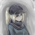  artoria_pendragon_(all) bad_id bad_pixiv_id baseball_cap blonde_hair fate/stay_night fate_(series) frown green_eyes hat jacket mysterious_heroine_x ponytail rojiura_satsuki:_chapter_heroine_sanctuary scarf solo track_jacket tthal 