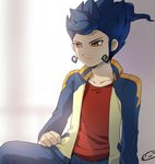  blue_hair inazuma_eleven_(series) inazuma_eleven_go jacket male_focus mizuhara_aki open_clothes open_jacket orange_eyes raimon solo track_jacket tsurugi_kyousuke 