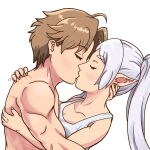  absurdres commission couple crossover elf french_kiss frieren highres kiss menezesarts1 mushoku_tensei pointy_ears rudeus_greyrat sousou_no_frieren 