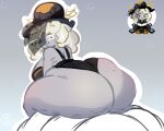 big_breasts big_butt blush breasts butt clothed clothing cookie cookie_(cookie_run) cookie_run female food food_creature food_humanoid hair huge_butt humanoid hyper hyper_butt looking_back moonrainum_(artist) panties simple_background smile solo thick_thighs truffle_cookie underwear