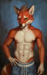 abs anthro blue_background clothed clothing countershade_torso countershading daodaos male nipples shaded simple_background solo standing topless topless_anthro topless_male