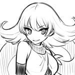  1girl 72kuri greyscale highres kid_icarus kid_icarus_uprising looking_at_viewer monochrome phosphora scarf simple_background smile solo upper_body 