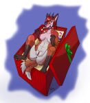absurd_res anthro box breasts canid canine christmas container female fox genitals green_eyes hair hi_res holidays mammal nude pussy red_hair rickwulfk95 solo spread_legs spread_pussy spreading