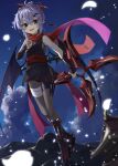  akisome_hatsuka alternate_costume bat_wings black_dress blue_hair dress fishnets geta ninja pointy_ears ponytail red_eyes remilia_scarlet scarf short_hair smile touhou wings 