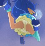  1girl ass blue_gloves blue_hair blue_skirt clenched_hand cure_gelato from_below full_body gloves haruyama_kazunori kirakira_precure_a_la_mode legs lion_tail long_hair magical_girl petticoat precure skirt solo tail tategami_aoi thighhighs upskirt 