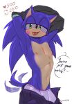 2023 adult_(lore) anthro bandage blue_body blue_fur blue_quills chest_exposed clothing dialogue eulipotyphlan fur hauringu hedgehog hi_res male mammal muscular navel nipples quills sega shirt smile solo sonic_the_hedgehog sonic_the_hedgehog_(series) tail tail_motion tailwag talking_to_viewer tongue tongue_out topwear underwear undressing watermark