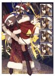  1girl absurdres alternate_costume antlers black_gloves black_hair boots brown_eyes character_doll expressions fate/grand_order fate_(series) gloves hair_over_one_eye hat highres mole mole_under_eye santa_hat short_ponytail tamago_sando xu_fu_(fate) yu_mei-ren_(fate) 