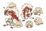  alternate_color bright_pupils claws closed_eyes commentary heart lycanroc lycanroc_(midnight) nap_(eevlll) no_humans pokemon pokemon_(creature) rowlet shiny_pokemon sleeping squiggle symbol-only_commentary tongue tongue_out white_background zzz 