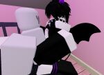 anal anal_penetration black_clothing black_collar black_crop_top black_hair black_wings clothing collar crop_top demon demon_horns_(accessory) duo faceless_character faceless_male genitals girly hair humanoid legwear male male/male not_furry on_lap penetration penis roblox robloxian samael_(samtheincubus) samtheincubus shirt sitting sitting_on_another sitting_on_lap spade_tail tail thigh_highs topwear white_body wings ych_(character)