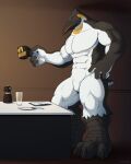 4_fingers abs anthro avian beak ben_the_penguin biceps big_feet bird corrsk digital_media_(artwork) feathers featureless_crotch feet fingers hi_res looking_at_viewer male muscular muscular_anthro muscular_male paws pecs penguin solo standing tail toes