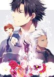  3boys archer armor black_hair brown_hair emiya_kiritsugu emiya_shirou family fate/stay_night fate/zero fate_(series) flower illyasviel_von_einzbern kuroemon multiple_boys orange_hair white_hair 