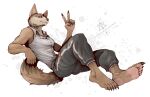 anthro barefoot breasts canid canine claws clothed clothing feet female foot_fetish fox fur kredri looking_at_viewer mammal paws soles solo tail toe_claws toes