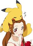  :d blush brown_hair closed_eyes crossover dokidoki!_precure face fushigi_no_dungeon gen_1_pokemon kugimiya_rie long_hair madoka_aguri open_mouth pikachu poke_ball pokemon pokemon_(creature) pokemon_(game) pokemon_fushigi_no_dungeon precure red_eyes sailor_collar seiyuu_connection simple_background sleeping smile umanosuke white_background white_sailor_collar zzz 