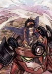  bad_id bad_pixiv_id blue_hair goggles goggles_on_head jacket jeon9018 lagann male_focus open_clothes open_jacket simon solo tengen_toppa_gurren_lagann 