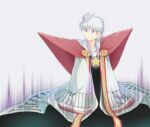  1boy b-saku blue_eyes borrowed_clothes cape child cloak dragon_quest dragon_quest_dai_no_daibouken frown hyunkel jewelry looking_to_the_side male_focus necklace oversized_clothes red_cape shirt solo standing star_(symbol) star_necklace stole white_background white_cloak white_shirt worried 