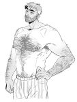  1boy armpit_hair armpit_hair_peek bara beard belly boxers character_request copyright_request cropped_legs facial_hair gradient_hair greyscale hairy large_pectorals looking_ahead male_focus male_underwear mature_male midoo_(scarecrow-forest) monochrome multicolored_hair muscular muscular_male navel navel_hair nipple_hair nipples old old_man pectorals plump raised_eyebrow short_hair sideburns solo stomach thick_arm_hair thick_back_hair thick_beard thick_chest_hair thick_mustache thick_navel_hair topless_male underwear very_hairy 