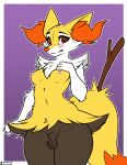 2024 3_fingers animal_genitalia anthro areola artist_name balls belly big_eyes big_tail black_balls black_body black_eyebrows black_eyelashes black_fur black_legs black_lips black_sheath black_skin black_tuft blush blush_lines border braixen breasts bruhsugga cheek_tuft chest_tuft curvy_figure darkened_balls darkened_genitalia digital_media_(artwork) dipstick_tail dotted_background ear_tuft embarrassed english_text eyebrows eyelashes facial_tuft fingers flat_colors fluffy fluffy_tail fox_tail frown frowning_at_viewer fur furaffinity furaffinity_logo generation_6_pokemon genitals glistening glistening_eyes gradient_background gynomorph hand_on_breast hand_on_chest head_tuft hi_res hourglass_figure inner_ear_fluff intersex lips looking_at_viewer markings navel nintendo nipples no_shading nude nude_anthro nude_intersex orange_inner_ear orange_inner_ear_fluff orange_nose orange_tail_tip orange_tuft outline pattern_background paws pink_areola pink_blush pink_nipples pokemon pokemon_(species) pose presenting presenting_balls presenting_breasts presenting_genitalia presenting_sheath pupils purple_background raised_arm red_eyes red_pupils sheath shy simple_background slim small_areola small_balls small_breasts small_nipples small_sheath small_waist solo standing stick stick_in_tail tail tail_markings text thick_eyelashes thick_thighs tuft twitter twitter_handle twitter_logo warm_colors white_arms white_border white_cheek_tuft white_chest_tuft white_fingers white_hands white_head white_neck white_outline white_paws white_tuft wide_hips yellow_belly yellow_body yellow_breasts yellow_chest yellow_ears yellow_fur yellow_head yellow_tail yellow_tuft