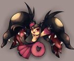  gen_3_pokemon highvoltage mawile mega_mawile mega_pokemon no_humans open_mouth pokemon pokemon_(creature) red_eyes saliva simple_background solo teeth tongue 